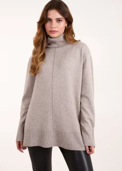 Tops>Blue Vanilla Brown Roll Neck Jumper With Front Seam Detail