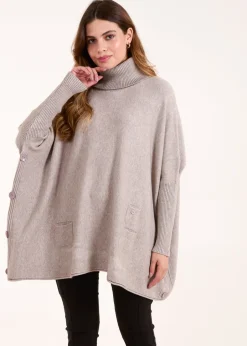 Knitwear>Blue Vanilla Brown Roll Neck Button Mini Pocket Jumper