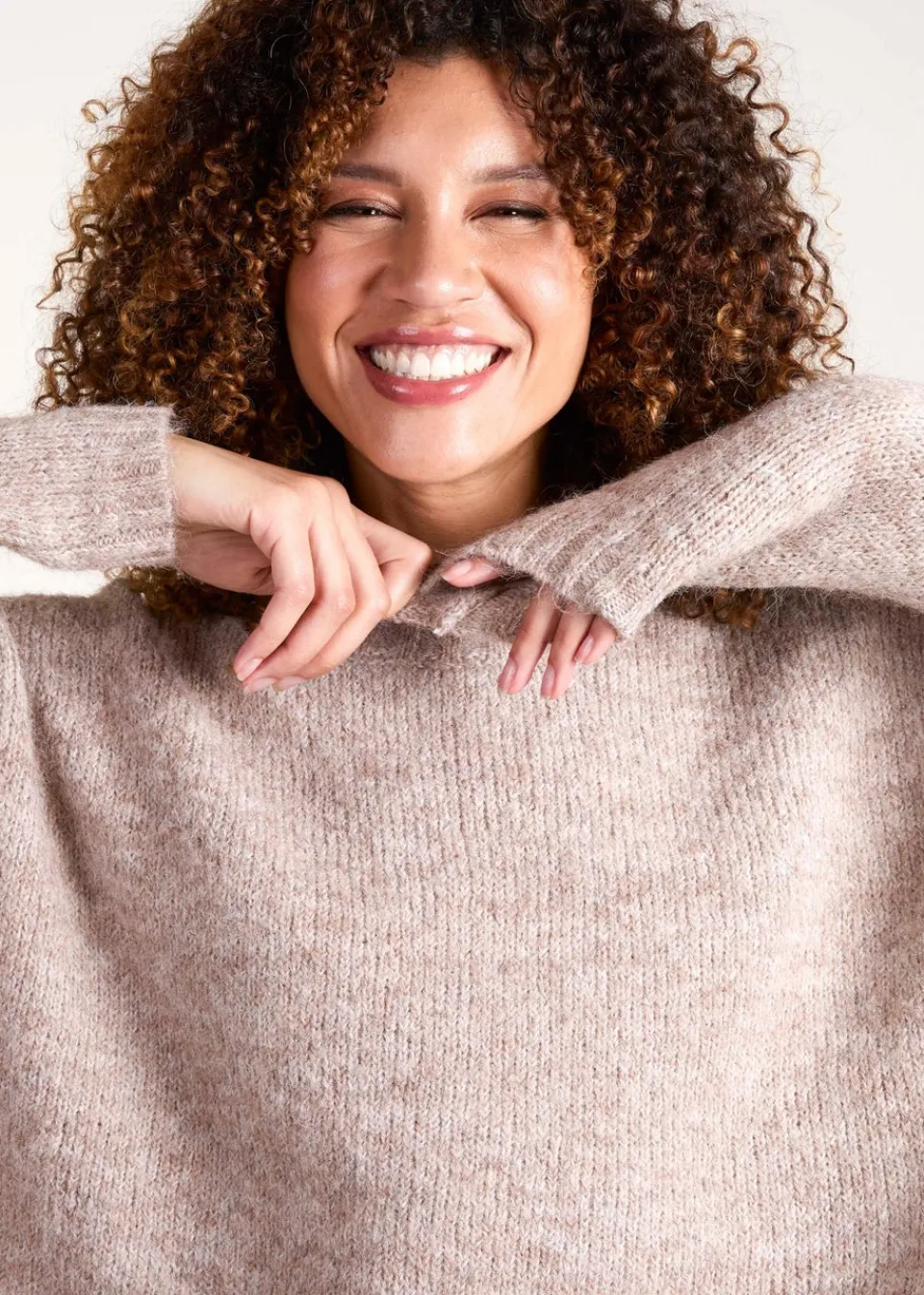 Tops>Blue Vanilla Brown Round Neck Jumper