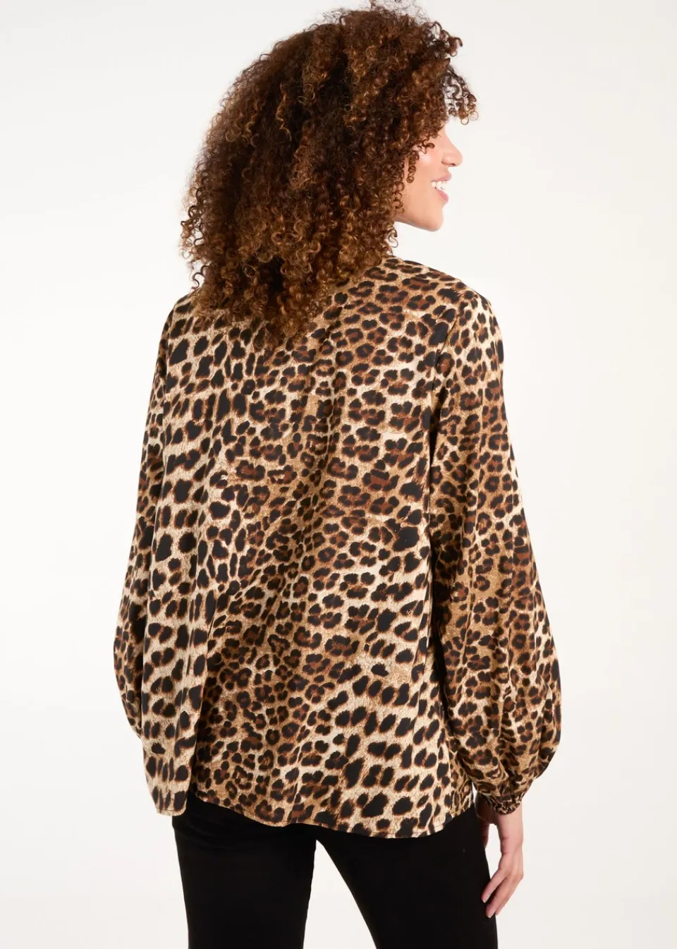 Tops>Blue Vanilla Brown Shirred Front Tie Neck Blouse