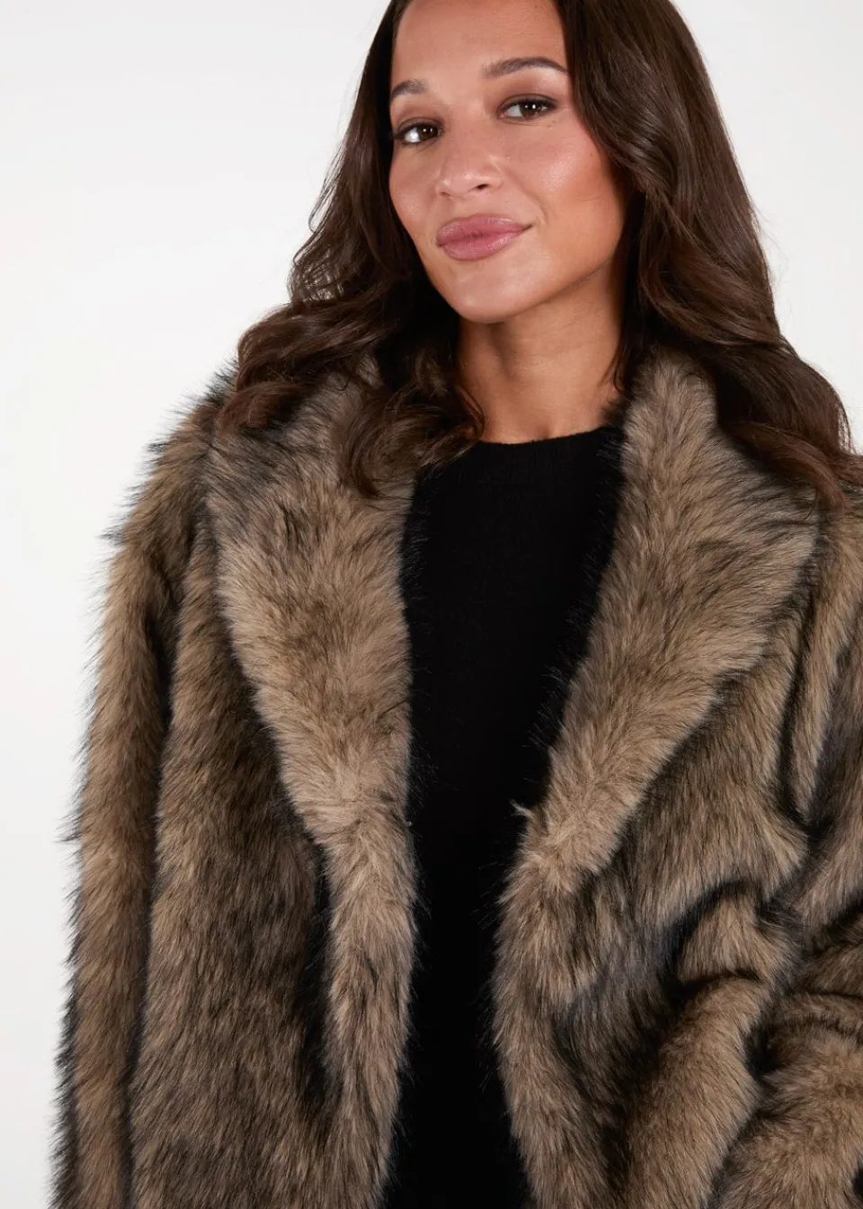 Coats & Jackets>Blue Vanilla Brown Short Plush Fur Coat