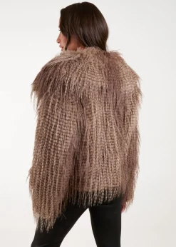 Coats & Jackets>Blue Vanilla Brown Toggle Detail Faux Fur Coat
