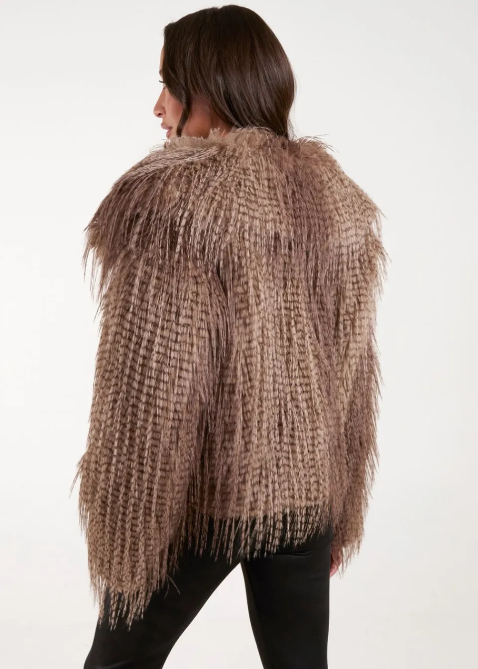 Coats & Jackets>Blue Vanilla Brown Toggle Detail Faux Fur Coat