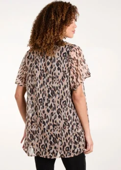 Tops>Blue Vanilla Brown V Neck Animal Tunic Top