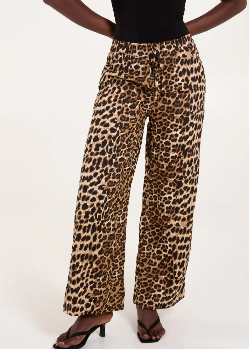 Trousers>Blue Vanilla Brown Wide Leg Leopard Trousers