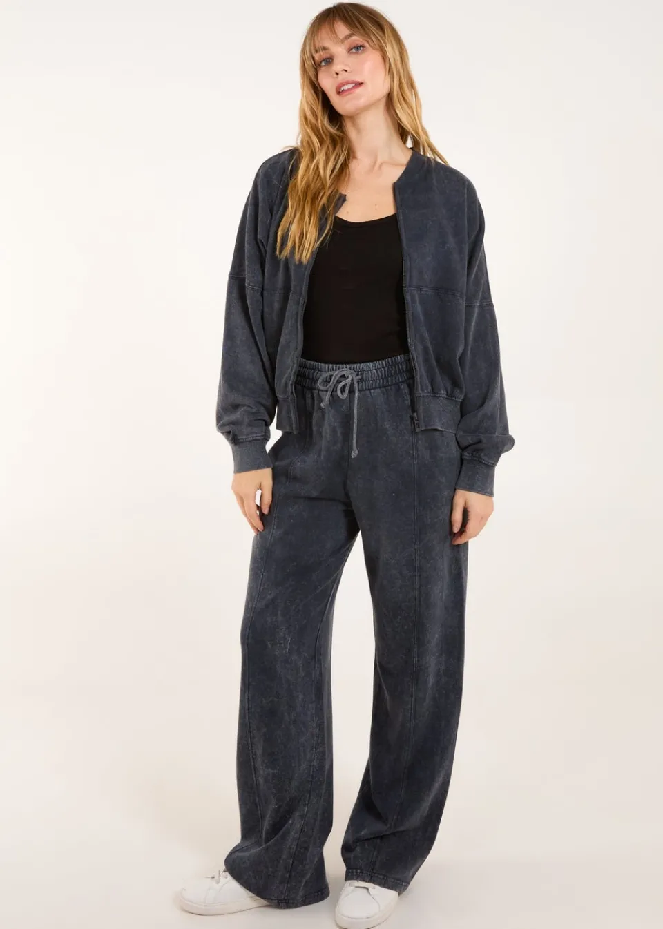 Tops>Blue Vanilla Charcoal Bomber Jacket & Jogger Set