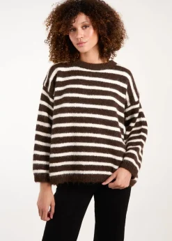 Tops>Blue Vanilla Chocolate Soft Knit Round Neck Stripe Jumper