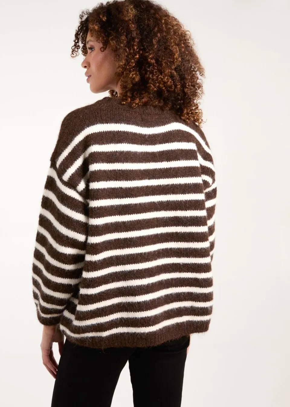 Tops>Blue Vanilla Chocolate Soft Knit Round Neck Stripe Jumper
