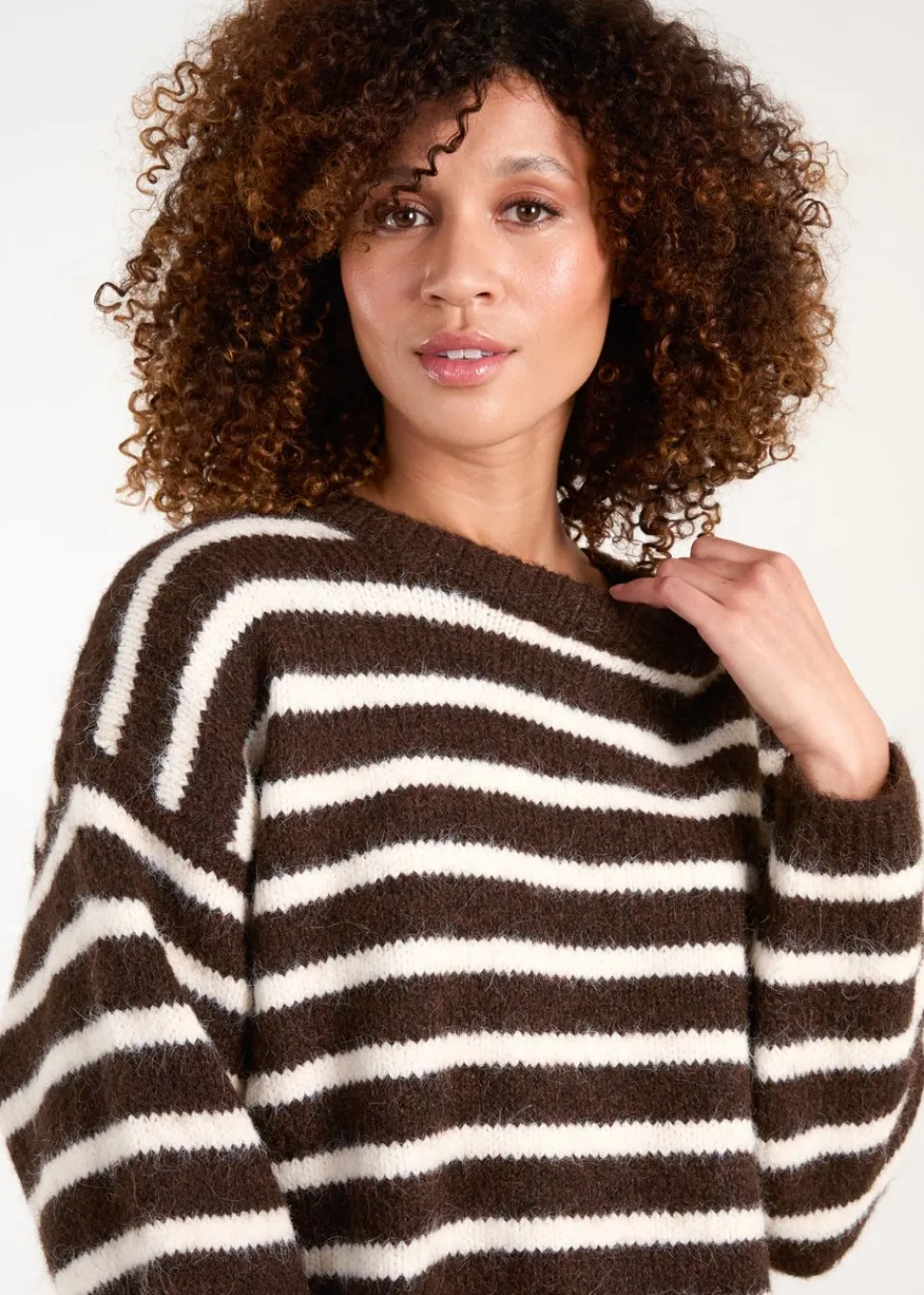 Tops>Blue Vanilla Chocolate Soft Knit Round Neck Stripe Jumper