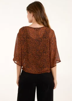 Tops>Blue Vanilla Chocolate Tie Front V Neck Blouse