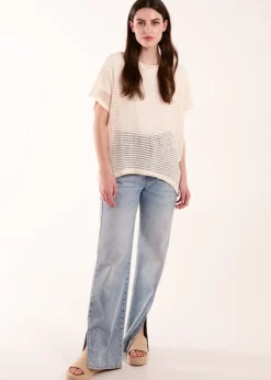 T-Shirts>Blue Vanilla Cream Crochet Batwing Oversized Top