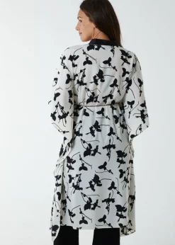 Tops>Blue Vanilla Kimono Midi With Satin Bands Cream