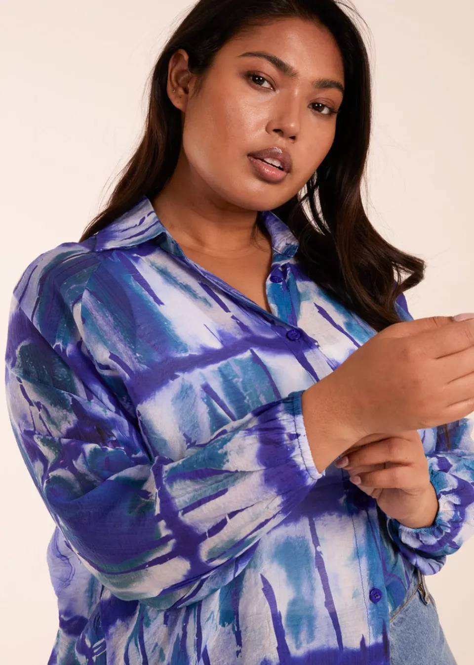 Tops>Blue Vanilla Curve Blue Tie Dye Shirt