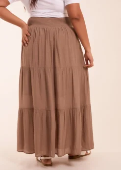 Skirts>Blue Vanilla Curve Brown  Tiered Shirred Maxi Skirt