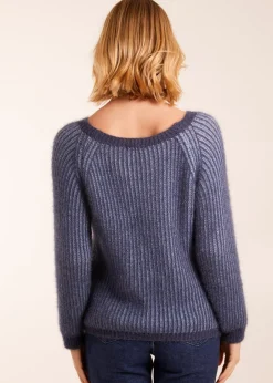 Tops>Blue Vanilla Denim Blue Brushed Two Tone Fluffy Jumper