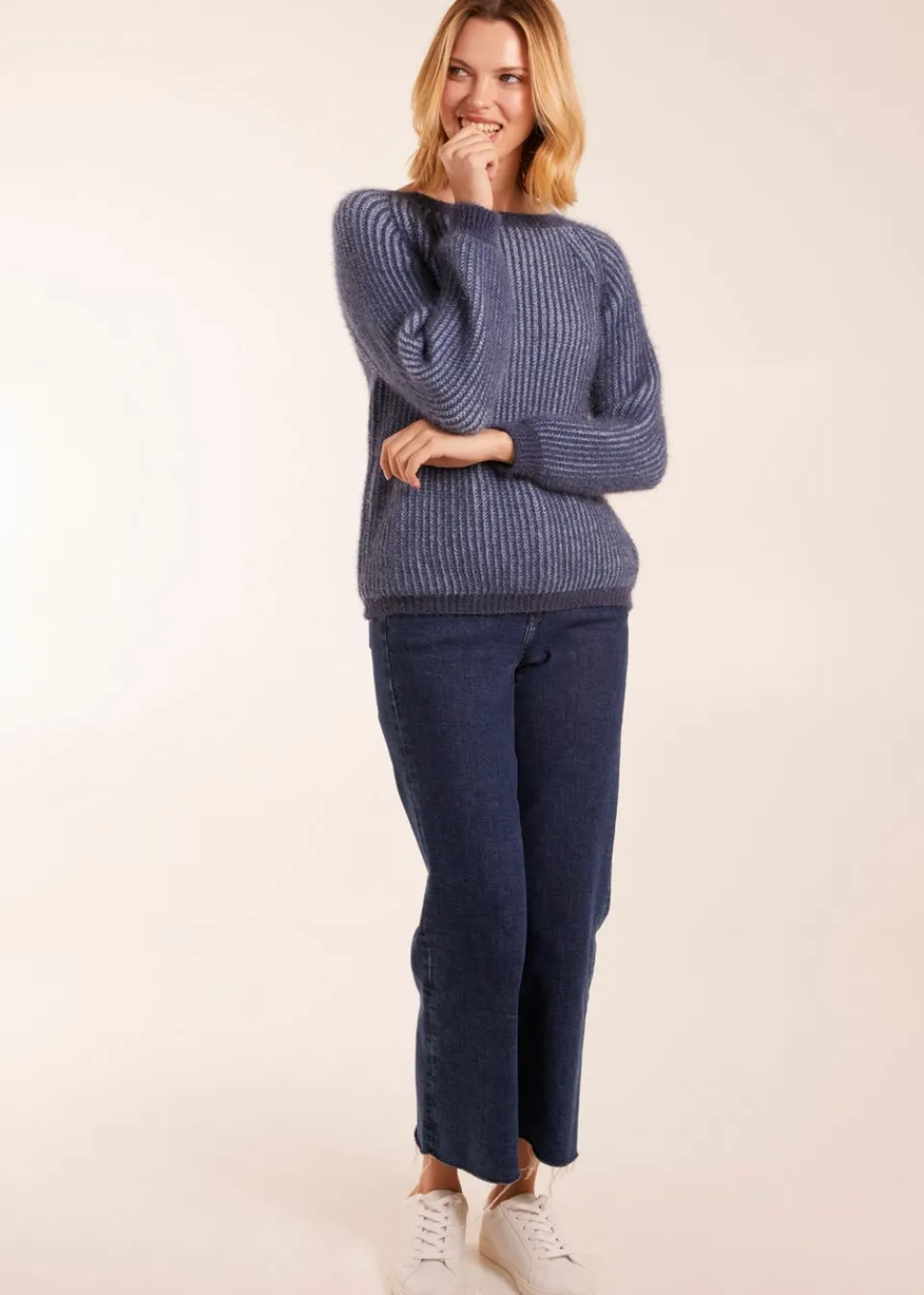 Tops>Blue Vanilla Denim Blue Brushed Two Tone Fluffy Jumper