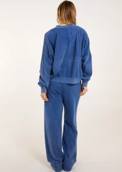 Tops>Blue Vanilla Denim Bomber Jacket & Jogger Set