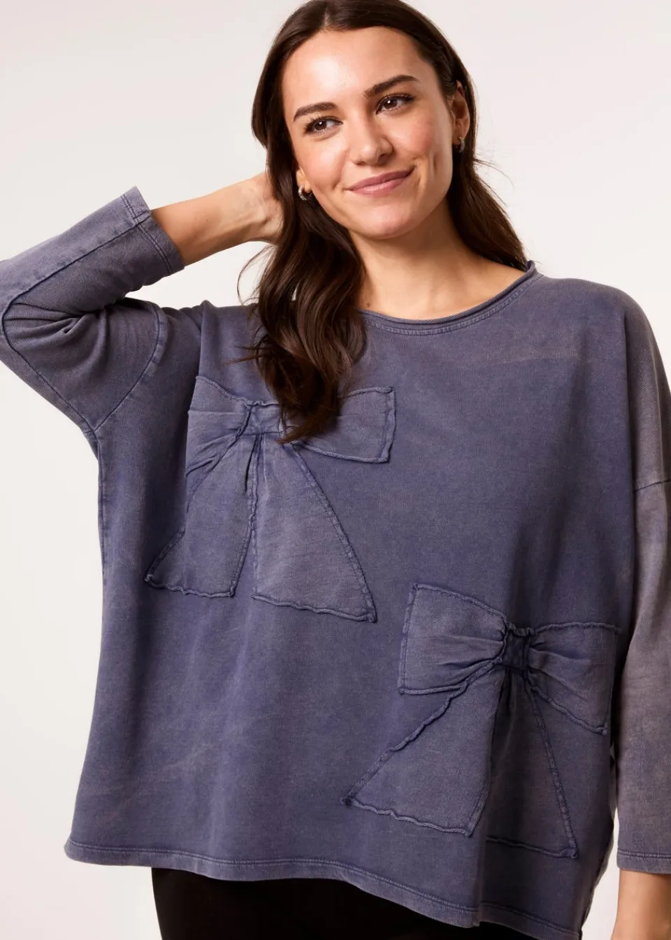 Loungewear>Blue Vanilla Denim Bow Sweatshirt