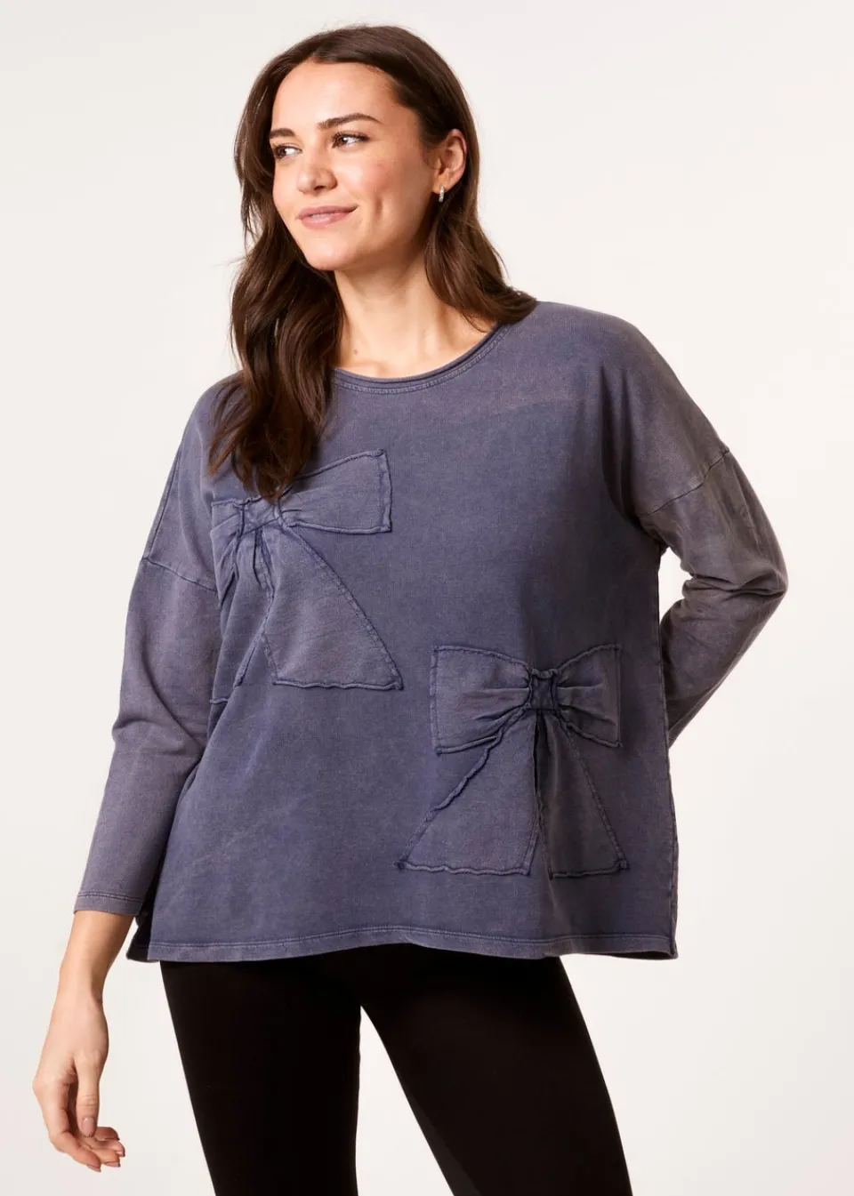 Loungewear>Blue Vanilla Denim Bow Sweatshirt
