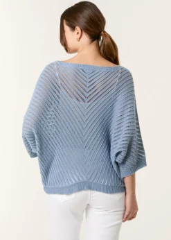 Tops>Blue Vanilla Denim Crochet V Neck Jumper