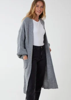 Tops>Blue Vanilla Edge to Edge Knitted Long Cardigan Grey