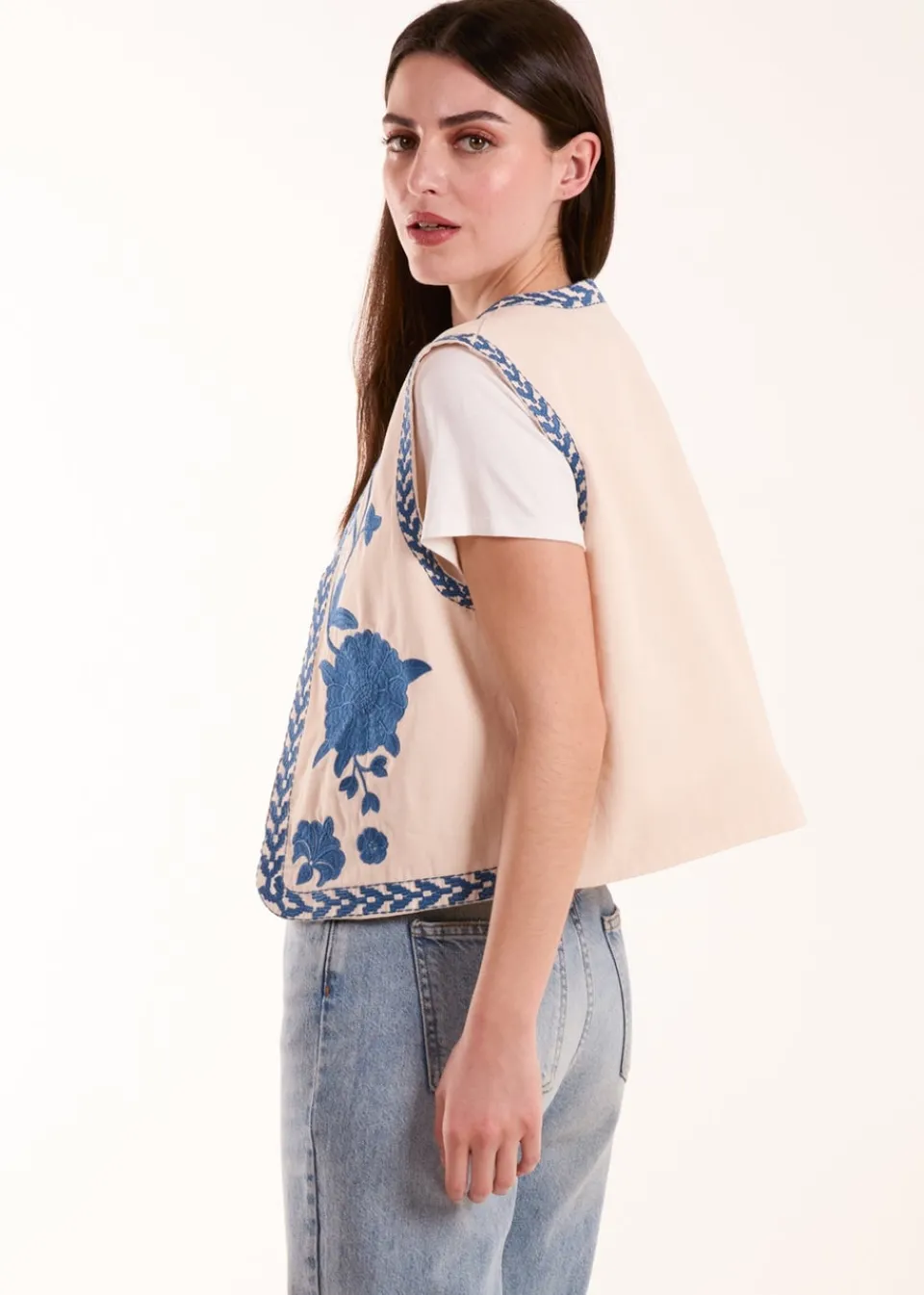 Tops>Blue Vanilla Embroidered Detailed Waistcoat