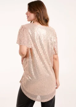 Tops>Blue Vanilla Gold Angel Sleeve V Neck Sequin Top