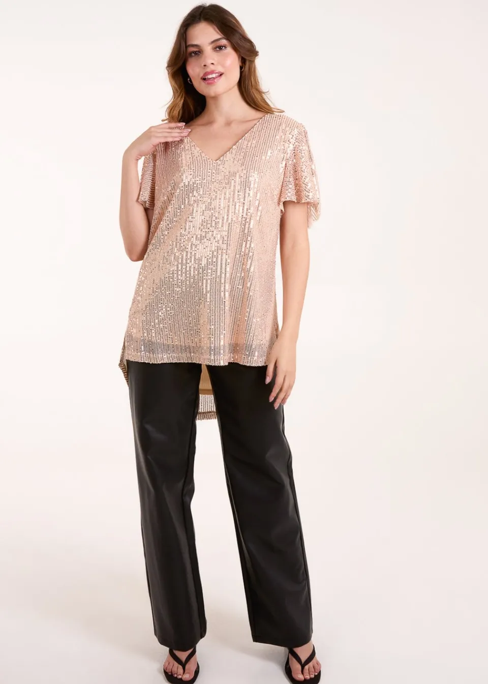Tops>Blue Vanilla Gold Angel Sleeve V Neck Sequin Top