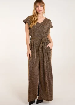 Jumpsuits & Playsuits>Blue Vanilla Gold Metallic V Neck Jumpsuit