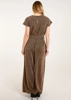 Jumpsuits & Playsuits>Blue Vanilla Gold Metallic V Neck Jumpsuit