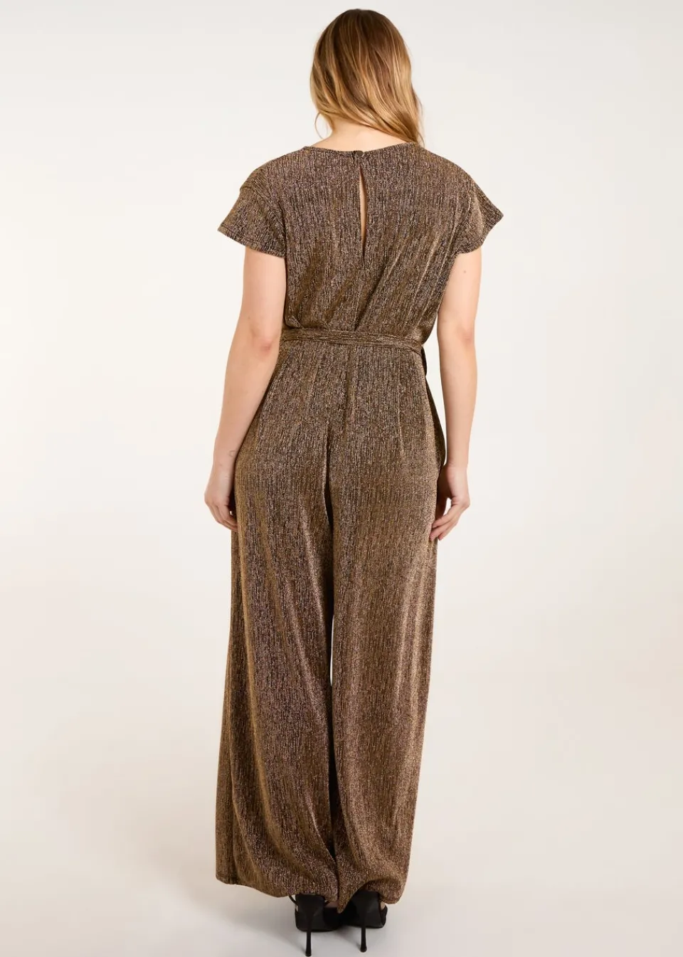 Jumpsuits & Playsuits>Blue Vanilla Gold Metallic V Neck Jumpsuit