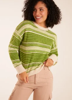 Tops>Blue Vanilla Green Gradient Stripe Velour Knit Jumper