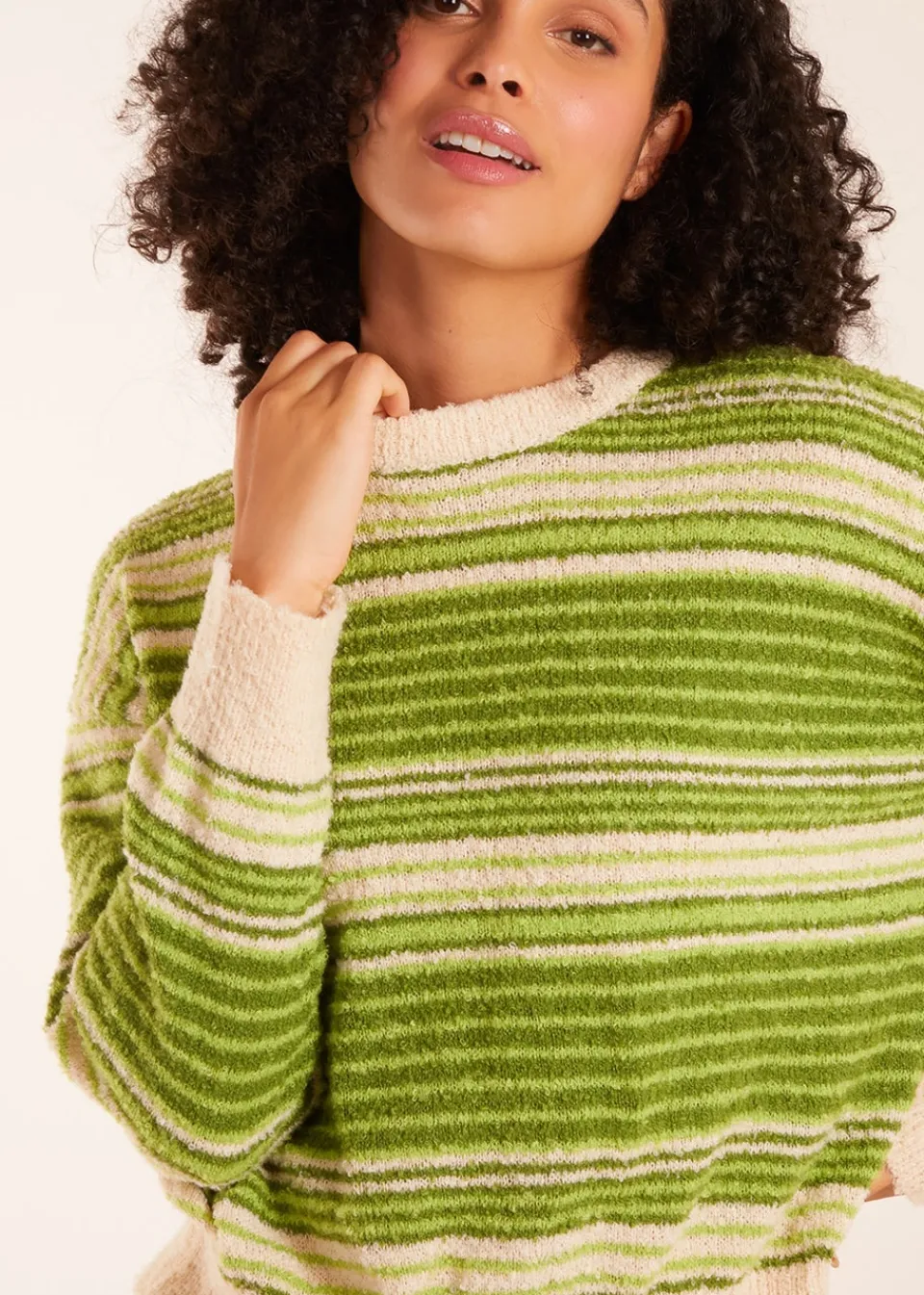 Tops>Blue Vanilla Green Gradient Stripe Velour Knit Jumper