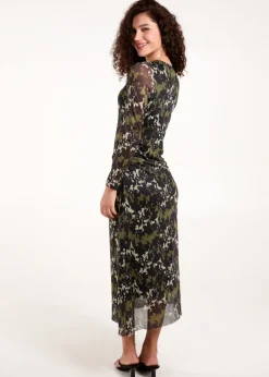 Dresses>Blue Vanilla Green Ruched Mesh Midi Dress