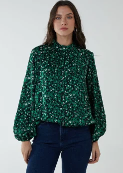 Tops>Blue Vanilla Satin Blouson Top Green