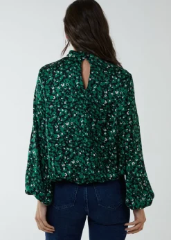 Tops>Blue Vanilla Satin Blouson Top Green