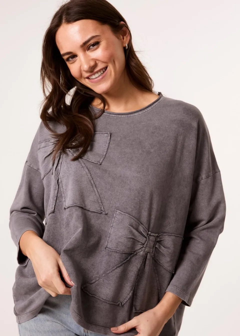 Loungewear>Blue Vanilla Grey Bow Sweatshirt