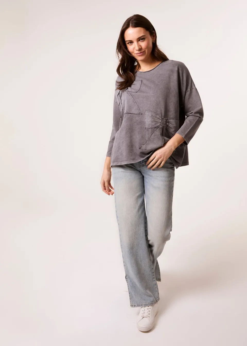 Loungewear>Blue Vanilla Grey Bow Sweatshirt