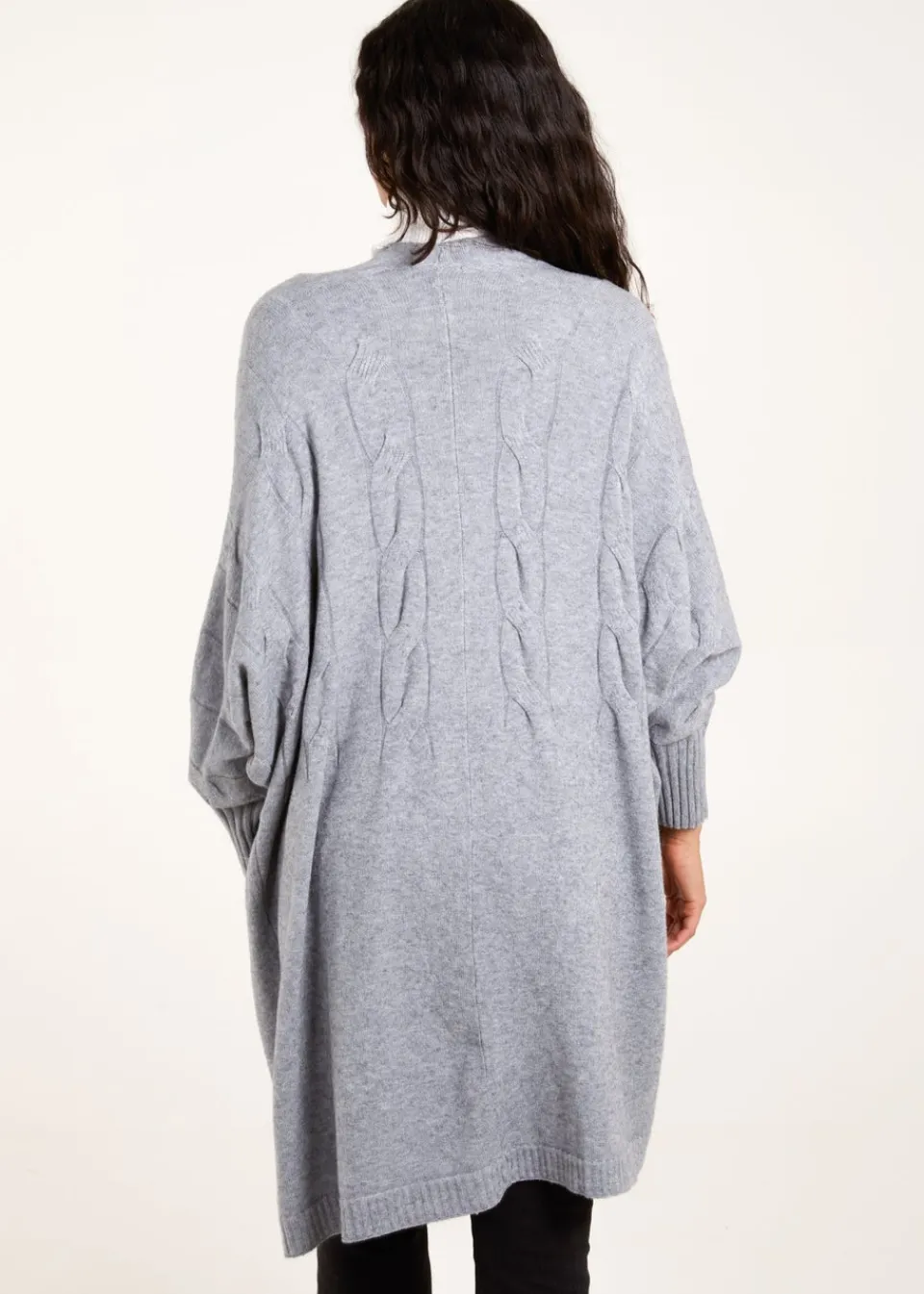 Tops>Blue Vanilla Grey Cable Knit Cardigan