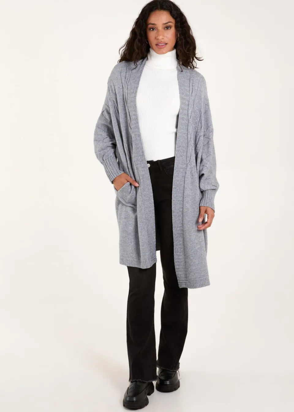 Tops>Blue Vanilla Grey Cable Knit Cardigan