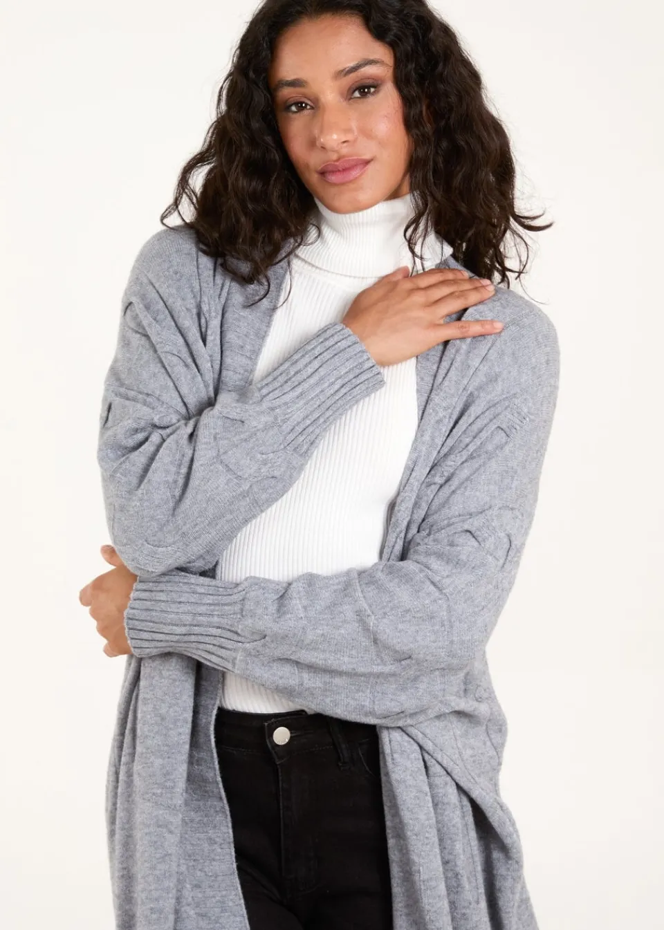 Tops>Blue Vanilla Grey Cable Knit Cardigan