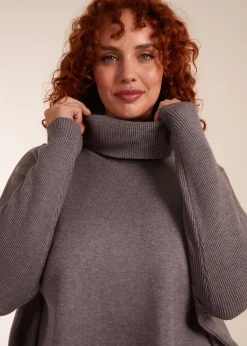 Tops>Blue Vanilla Curve High Neck Boxy Jumper Grey