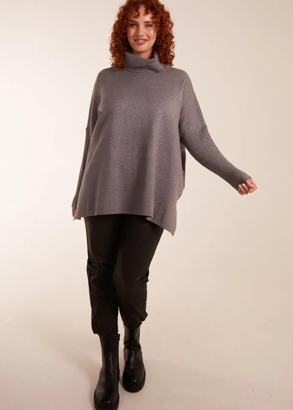 Tops>Blue Vanilla Curve High Neck Boxy Jumper Grey