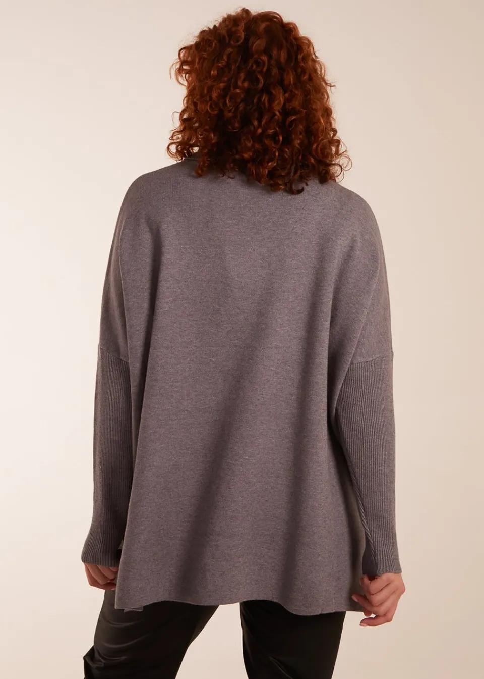 Tops>Blue Vanilla Curve High Neck Boxy Jumper Grey