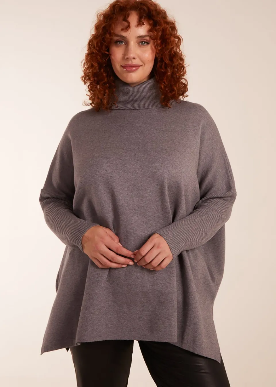 Tops>Blue Vanilla Curve High Neck Boxy Jumper Grey