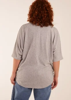 Tops>Blue Vanilla Grey Curve Zip Front Top