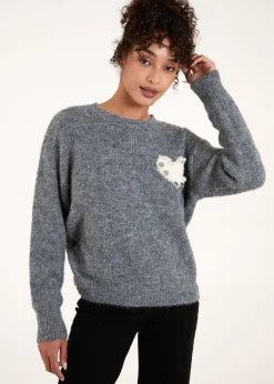 Tops>Blue Vanilla Grey Embellished Heart Knit Jumper