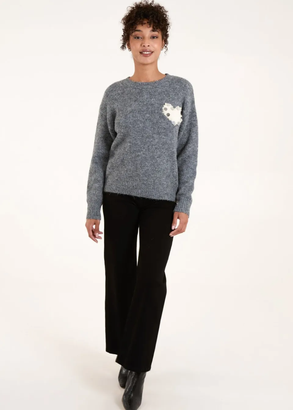 Tops>Blue Vanilla Grey Embellished Heart Knit Jumper