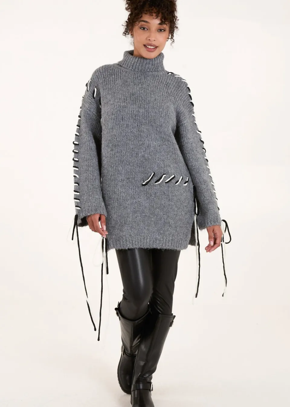 Tops>Blue Vanilla Grey Embroidered Stitch Jumper