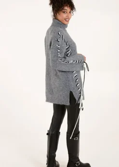 Tops>Blue Vanilla Grey Embroidered Stitch Jumper